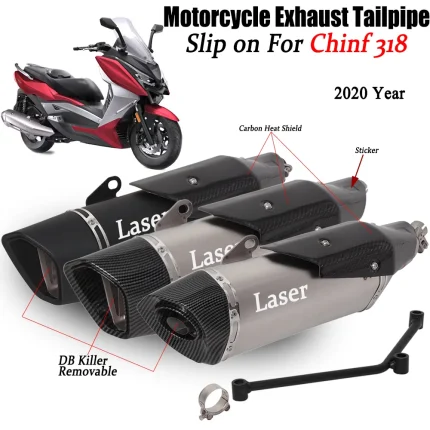 Slip on For Chinf318 Chinf 318 2020 Motorcycle Exhaust Escape Moto Muffler Tailpipe DB Killer Removable Carbon Fiber HeatGuard